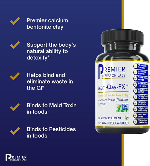 Premier Research Labs Medi-Clay-FX, 60 Capsules - Bentonite Clay for Detoxification, Food Grade Smectite Supplement