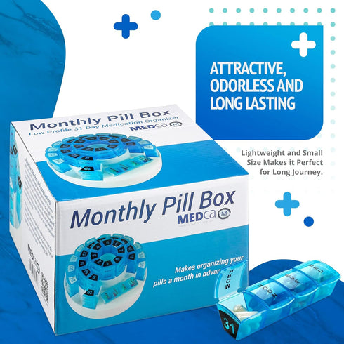 Monthly Pill Box by MEDca - Smart Prescription Organization with Multiple Daily Doses Section, Removable Compartments