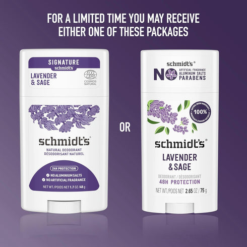 Schmidt's Aluminum-Free Vegan Deodorant: Lavender & Sage, 2 Count, Natural Ingredients, 2.65 oz