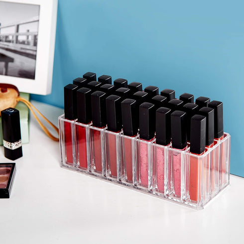 Lip Gloss Organizer, Acrylic Lipstick Holder, Clear Cosmetic Countertop Organizers, 27 Spaces
