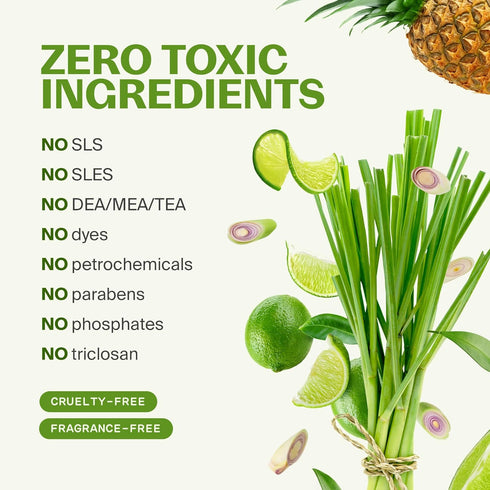 Fuwa3e Pineapple Enzyme Natural Floor Cleaner Lime & Lemongrass - 33.8oz (Makes 44 Gallons) - Organic Non Toxic Cleaner