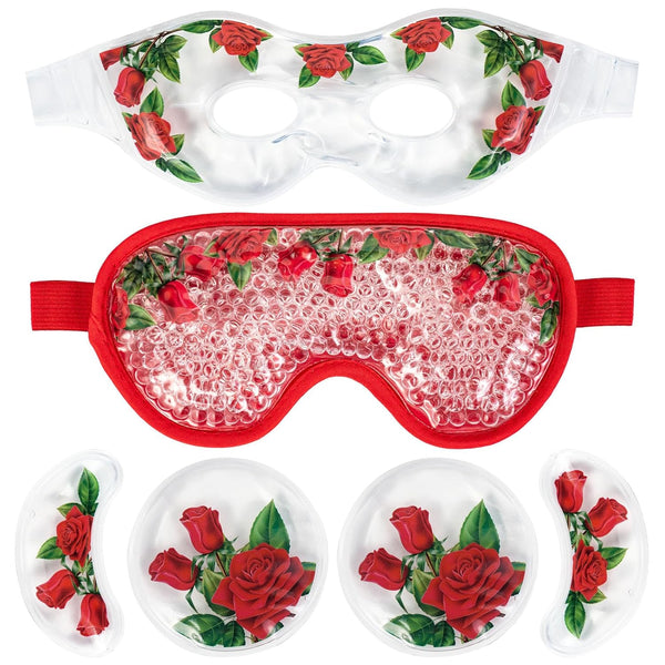 LEOSTEP 4 PCS Cooling Eye Mask Set - Ice Face Mask with Rose Essential Oil, Reusable Gel Pads for Eyes Puffiness,