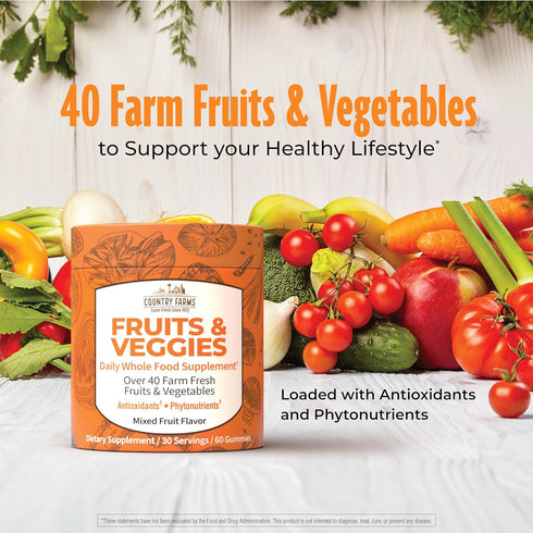COUNTRY FARMS Fruits and Veggies Gummies - Daily Whole Food Supplement with Over 40 Farm Fresh Fruits & Vegetables