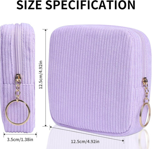 Teircno Sanitary Napkin Storage Bag, Preppy Corduroy Period Bag for Women, Cute Portable Period Pouch with Zipper