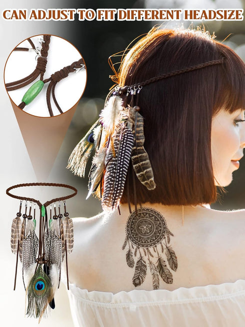 XunYee Feather Headband, Hippie Accessories for Women, Indian Feather Hair Accessories for Costume