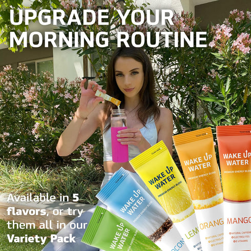 Wake Up Water - Energy + Hydration Packets (15 Pack), Orange Flavor - Electrolytes Powder Drink Mix, Sugar Free