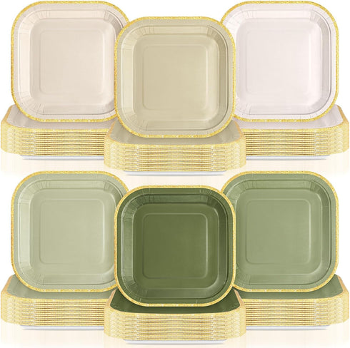 Tiangrid 120 Pcs Sage Green Paper Plates 7 Inch Gradient Disposable Square Dessert