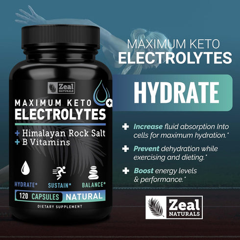 Keto Electrolyte Supplement, 120 Capsules, Maximum Electrolytes with Pink Himalayan Salt, B Vitamins