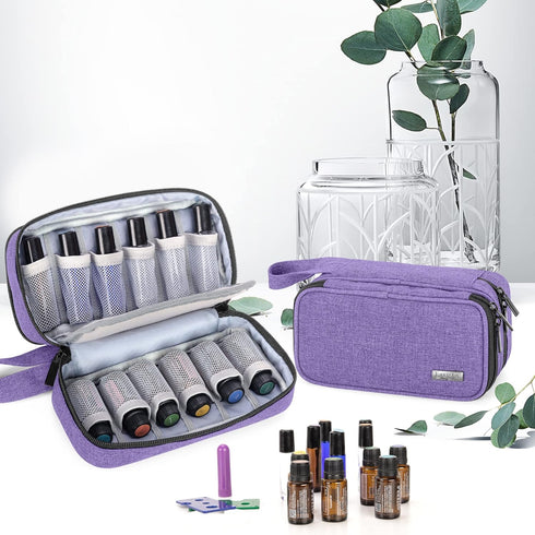 LUXJA Essential Oil Carrying Case, Holds 12 Bottles (5ml-15ml), Portable Double-Layer Organizer, Purple