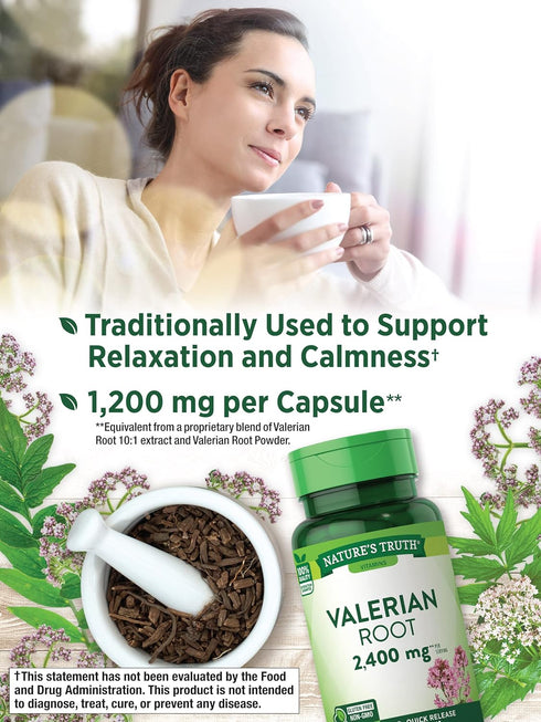 Nature's Truth Valerian Root Capsules - 2400mg, 90 Count Non-GMO & Gluten Free Supplement