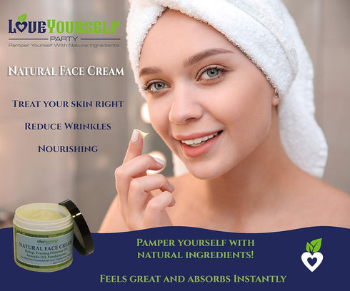 Natural Face Cream Hemp Moisturizer with Frankincense, Evening Primrose Oil, Avocado - Anti-Aging Wrinkle Care