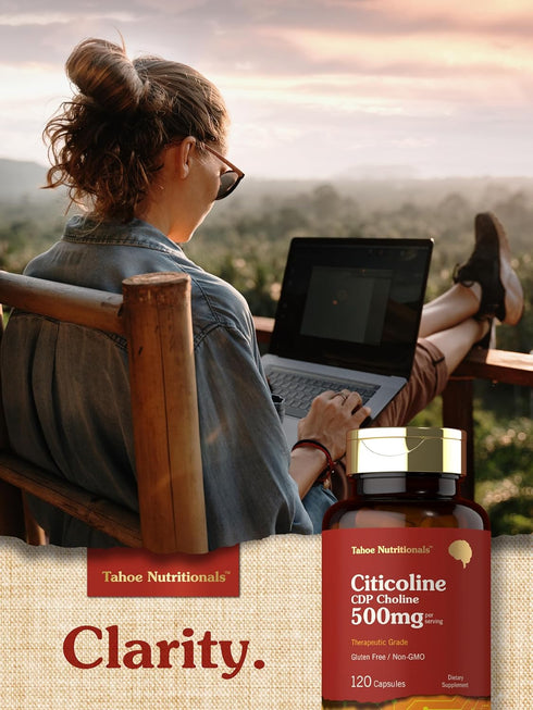 Citicoline 500mg, 120 Capsules - CDP Choline Supplements, Therapeutic Grade, Gluten Free & Non-GMO
