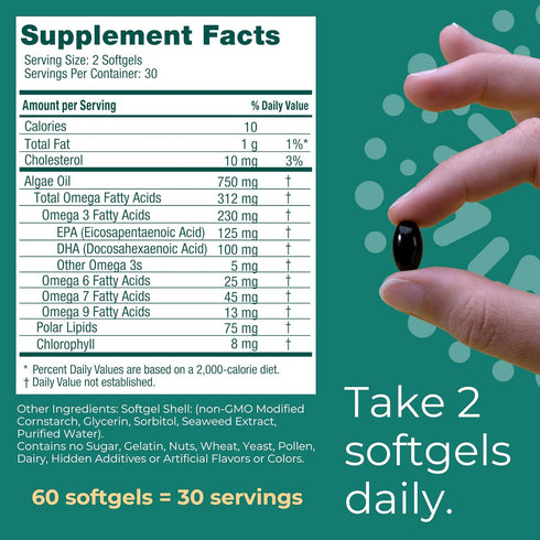 Iwi Life Omega-3, 60 Mini Softgels (30 Servings), Plant-Based Algae Omega 3 with EPA + DHA, Easy to Swallow Dietary