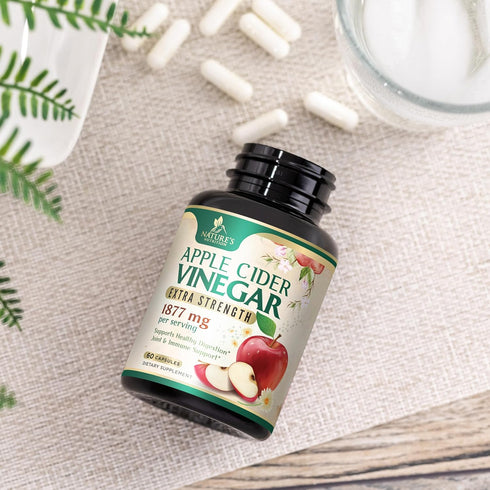 Apple Cider Vinegar Capsules 1877mg - Extra Strength Detox & Cleanse with Vitamin D & Zinc - Premium Vegetarian
