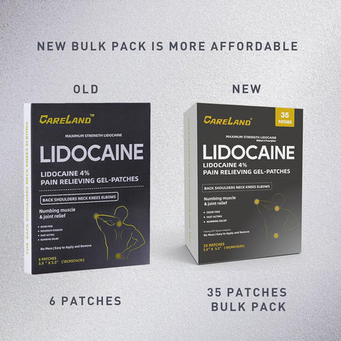 CARELAND 4% Lidocaine Gel Patch - 35 Count Maximum Strength Pain Patches for Muscle Relief in Neck, Knee, Back,