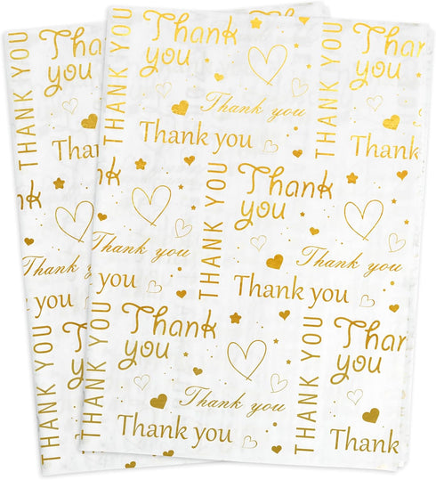 100 Sheets Thank You Tissue Paper Bulk, 14 x 20 Inch for Small Business Packaging and Gift Bags