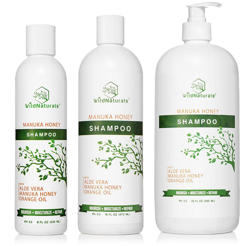 Wild Naturals Manuka Honey Shampoo for Eczema & Psoriasis, Hydrating Sulfate-Free with Aloe Vera & Coconut Oil