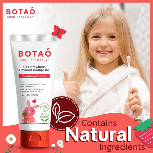 Kids Toothpaste, Natural Strawberry Flavored Anticavity Fluoride Toothpaste, Maximum Cavity Protection, EWG Verified,