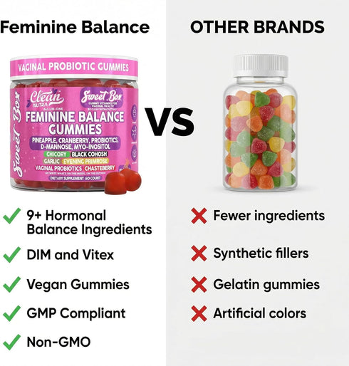 Gummies 60ct Clean Nutra Feminine Balance for Women Pineapple VaginalProbiotics pH Balance Cranberry D Mannose