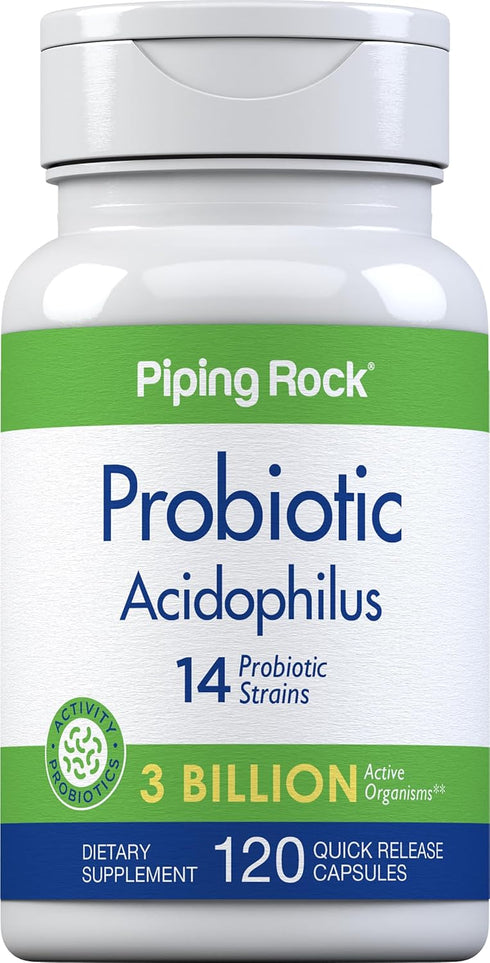 Piping Rock Probiotic Acidophilus, 120 Capsules with 14 Strains, 3 Billion Organisms, Non-GMO, Gluten Free