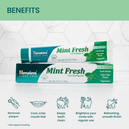 Himalaya Mint Fresh Gel Toothpaste - Fluoride Free, 6.17 oz to Reduce Plaque & Brighten Teeth
