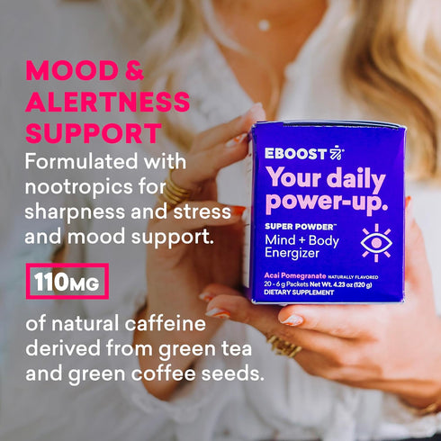 EBOOST Energy Drink & Electrolyte Powder, 20 Packets - Super Powder Pink Lemonade with Essential Blend of Vitamins