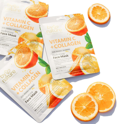 4pk Vitamin C + Collagen Hydrating Face Masks, Premium Moisturizing Sheet Masks for Skin Elasticity & Firmness