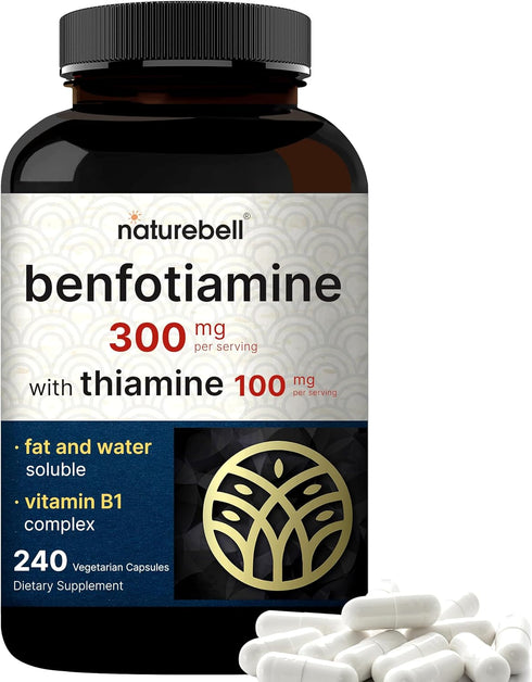 NatureBell Benfotiamine 300mg with Thiamine 100mg - 240 Veggie Capsules, Essential Vitamin B1 Supplement