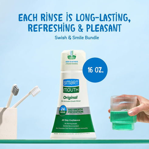SmartMouth Original Activated Mouthwash, 16 Fl Oz, for Fresh Breath & 24-Hour Bad Breath Relief with Fresh Mint Flavor