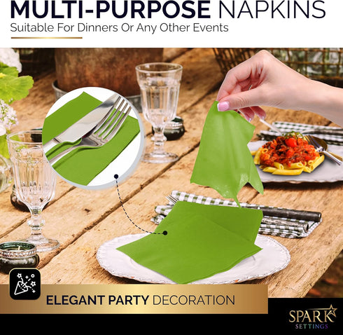 100 Pack Kiwi Green Beverage Napkins, 2 Ply Big Party Pack, Ideal for Wedding, Party, Birthday, 5” x 5”