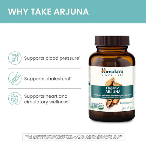 Himalaya Organic Arjuna - Blood Pressure Supplement for Cardiovascular Wellness, 700mg, 60 Count (Pack of 2)