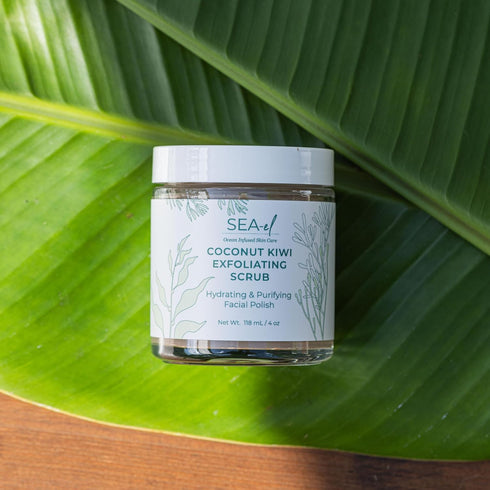 Sea El Coconut Kiwi Exfoliating Face Scrub, Hydrating Anti-Aging Exfoliator with Bamboo Pumice & Green Tea, 4 Oz
