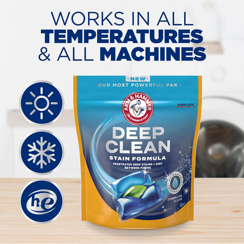 HAMMER 32 Count, 32 ARM & Deep Clean Stain Formula Laundry Detergent Power Paks, Sparkling Clean Scent, Loads