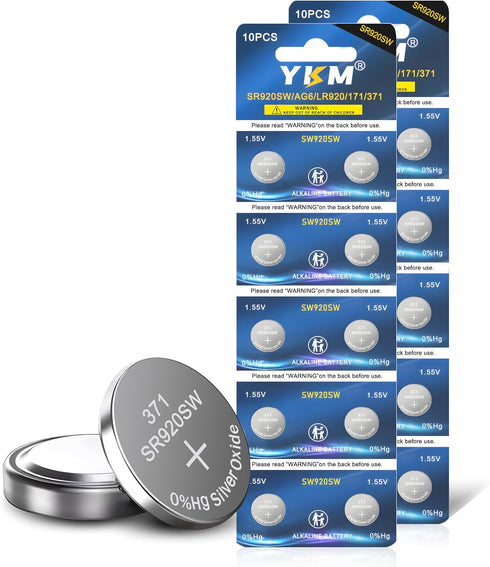20 Pack 371 SR920SW Battery AG6 370 371 V371 1.55V Silver Oxide for Watch Button Coin Battery