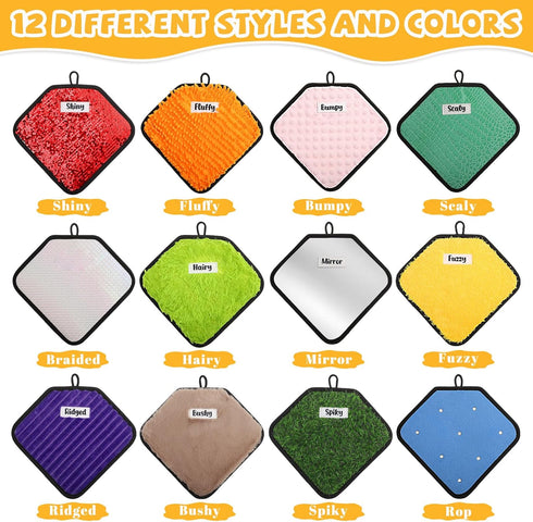 WSICSE 12 Gift(69 Inch) Labeled Sensory Mats, Diamond Shape Sensory Toys for Kids with Autism, Assorted Textured