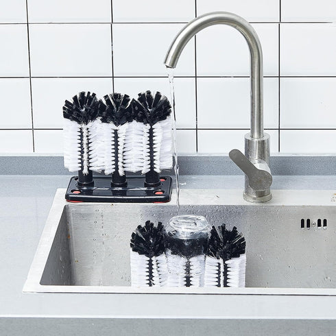 Havawish 2 Pack Water Bottle Cleaning Brush with Suction Base, 3 Head Bristle Bar for Cup Washer Cleaning