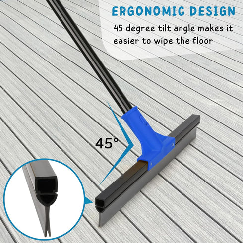 Floor Squeegee with Long Handle 59'', Heavy Duty 18" Rubber Broom for Concrete, Bathroom Tile, Garage Cleaning