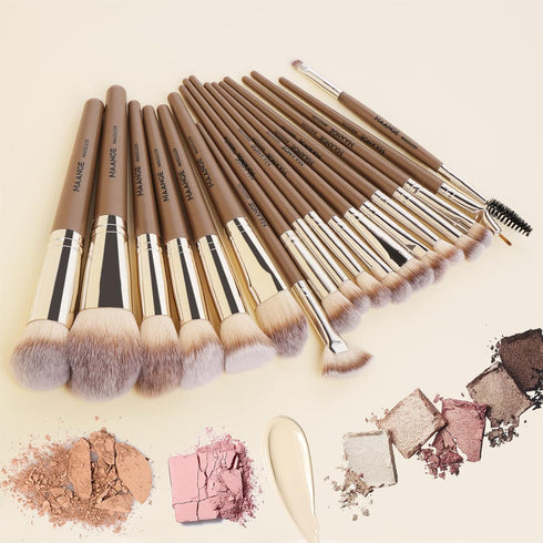 MAANGE 18 Pcs Premium Synthetic Makeup Brushes Set, Soft Foundation Powder Eyeliner Brushes (Champagne)