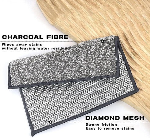 12 Pcs Bamboo Charcoal Fibre Non-Scratch Wire Dishcloth, Reusable Kitchen Cleaning Rags for Wet and Dry
