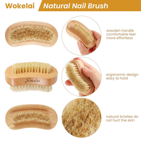 Nail Brush for Cleaning Fingernails, 2 Pieces Wooden Scrub Brushes with Natural Boar and Sisal Bristle