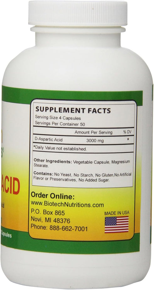 D-Aspartic Acid Dietary Supplement, 3000 mg, 200 Count