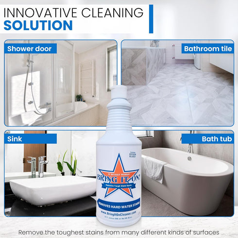 Bring It On Cleaner Water Spot Remover Plus 2 Drill Brushes, Clean Tile, Cleaning Drill Scrub Brush, Cleaning Brush for Drill, Drill Brush Attachment (32 oz) by Bring It On