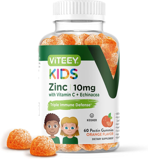 Zinc for Kids Gummies 10mg with Vitamin C & Echinacea - Vegan, Gelatin-Free Immune Support Gummy