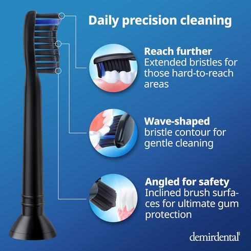 Active Charcoal Medium Toothbrush Heads | Compatible with Philips Sonicare | Replacement Heads - 8 Pack (Black)