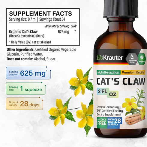 Organic Cat's Claw Liquid Tincture for Immune Support, 2 fl oz