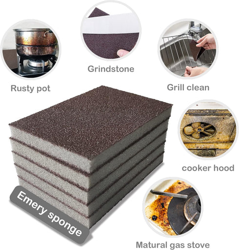Krisler Carborundum Sponge Nano Emery Sponges for Pot Cleaning, Rust Eraser Grit Scouring Pads, 8 Pack