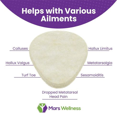 MARS WELLNESS Metatarsal Felt Foot Pad, 1/8" Thick - USA Made, 6 Pairs (12 Pieces)
