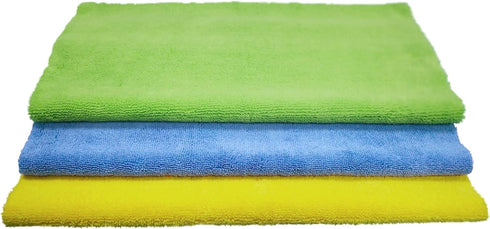 POLYTE Microfiber Cleaning Towel Ultrasonic Cut Edgeless (16x16, 24 Pack, Premium, Blue,Green,Yellow) by POLYTE