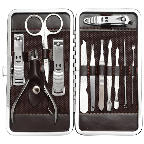 Manicure Set Pedicure Kit, 12 Pcs Stainless Steel Grooming Set with Luxurious Travel Case for Men and Women