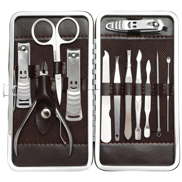 Manicure Set Pedicure Kit, 12 Pcs Stainless Steel Grooming Set with Luxurious Travel Case for Men and Women